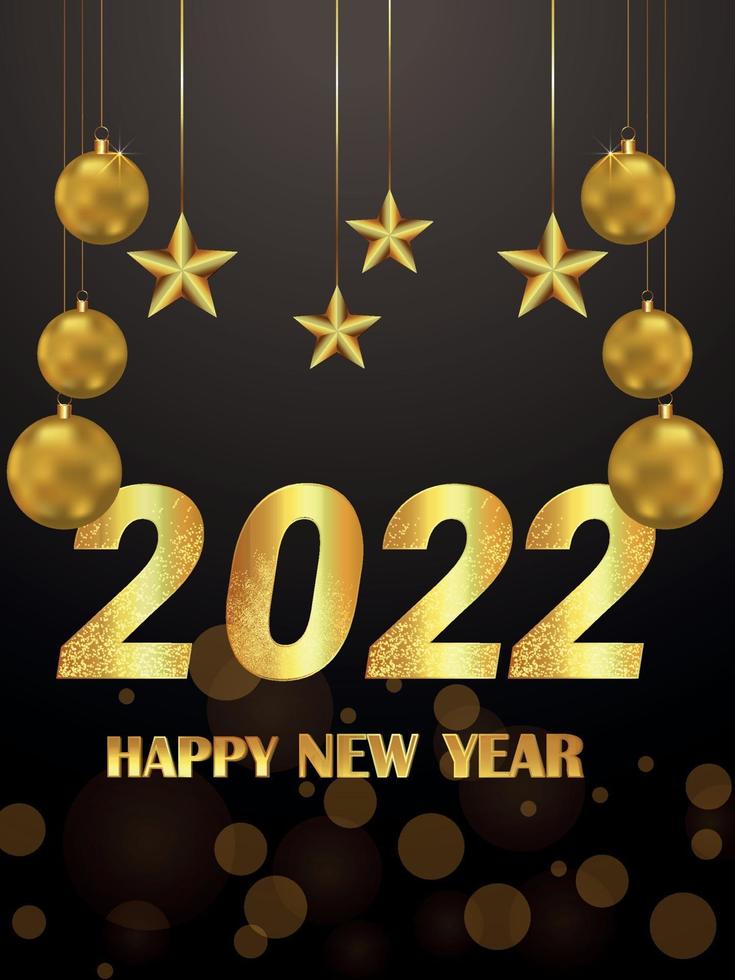 Invitation party flyer of happy new year 2022 with golden party balls vector