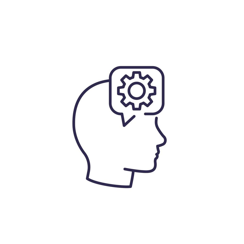 gear in head, education line icon on white vector