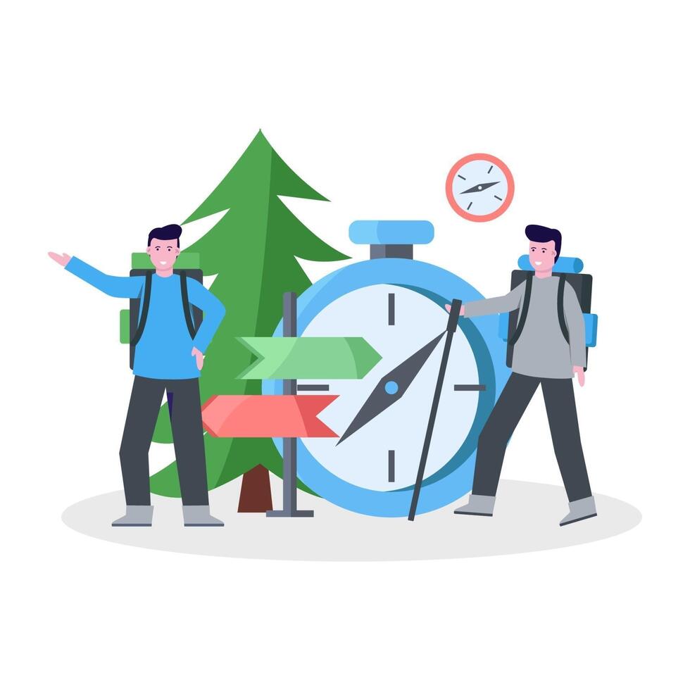 Flat vector illustration of mountain climber camping with his partner