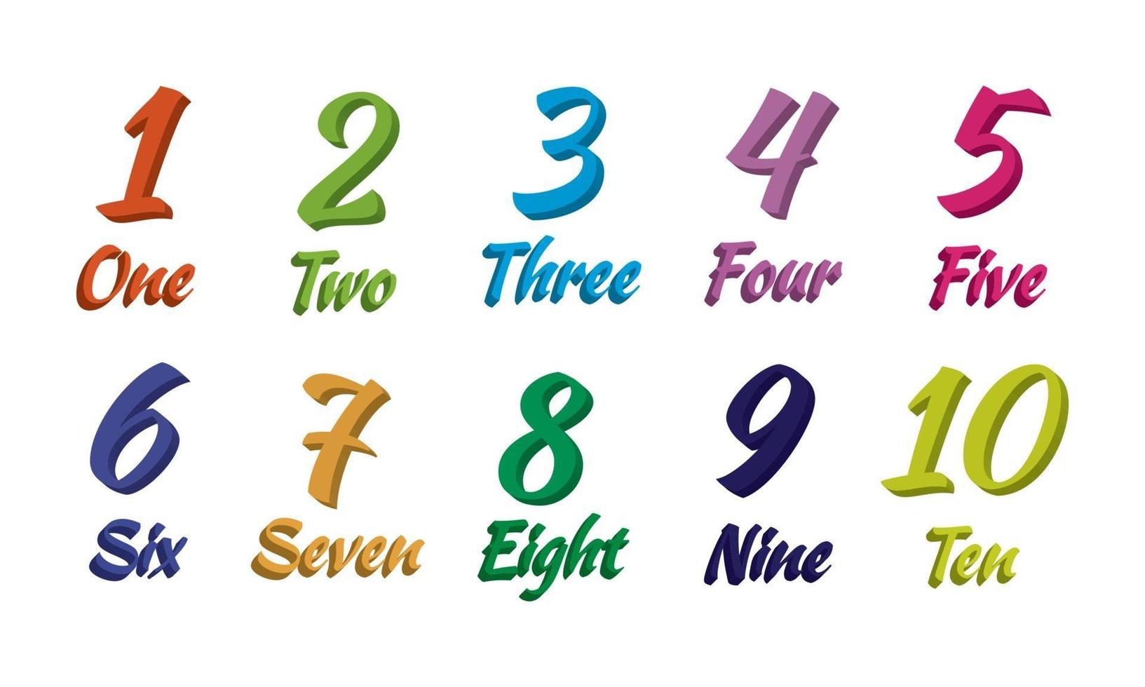 Colorful Numbers With Names One to Ten vector