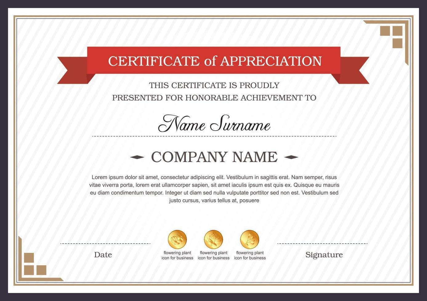 certificate of appreciation template, multipurpose certificate border with badge design vector