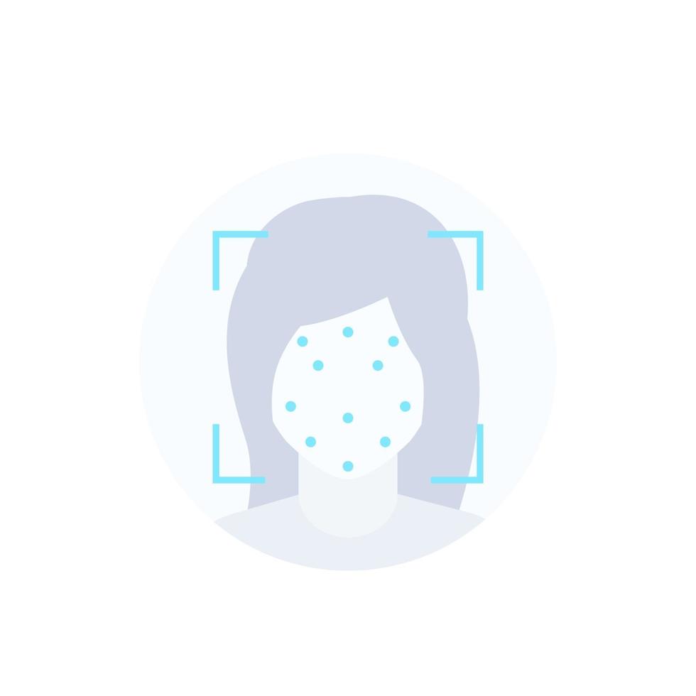 Face recognition, facial scan, vector icon on white