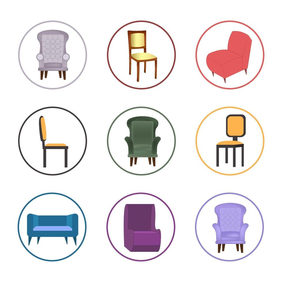 conjunto de iconos de silla colorida vector