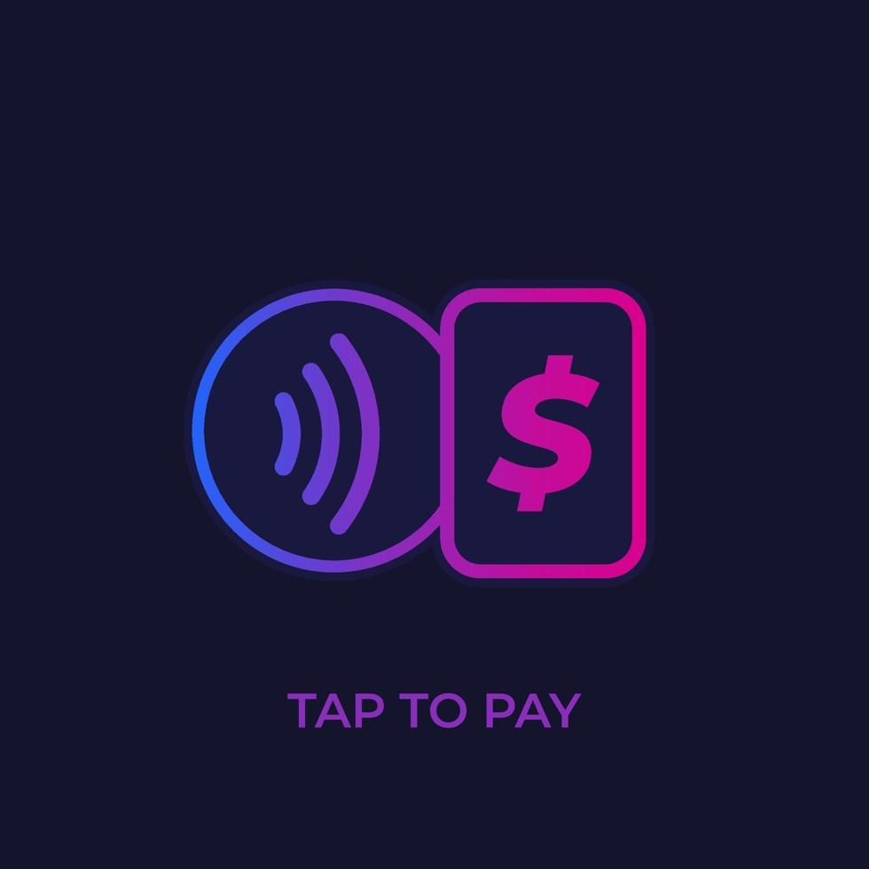 Contactless payments with card, tap to pay, vector icon