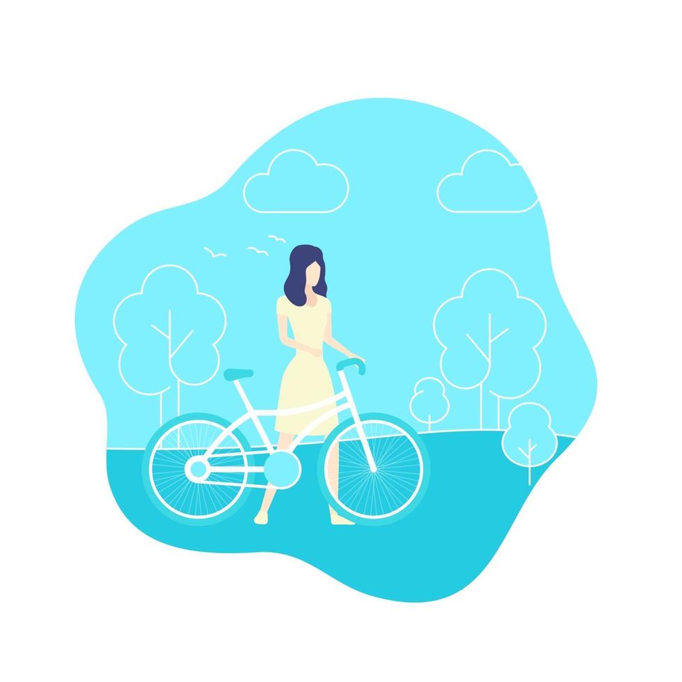 niña con bicicleta en el parque, vector