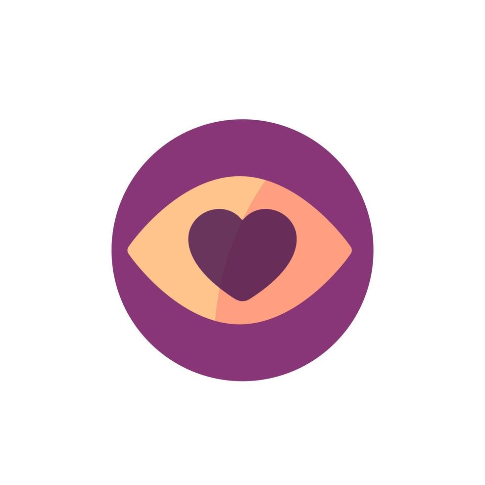 Eye with heart icon, vector flat design