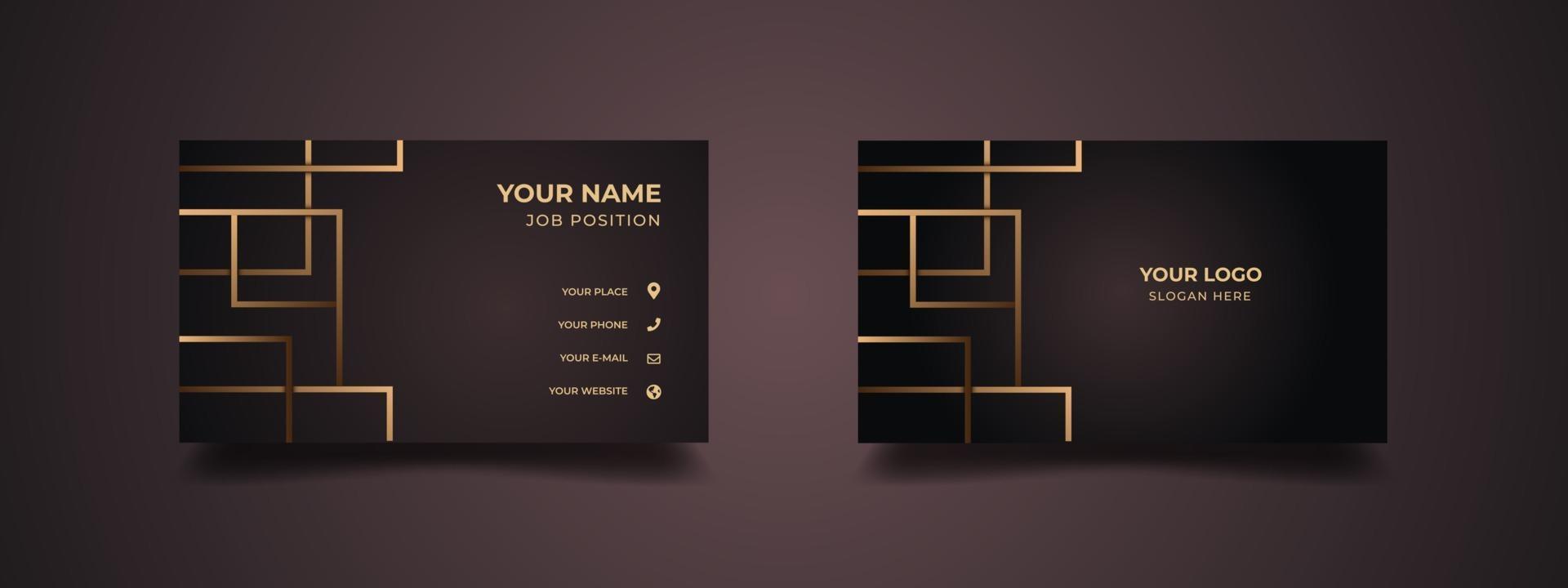 Business card design with creative modern abstract golden lines. Abstract background with dark maroon color. Vector illustration ready to print.