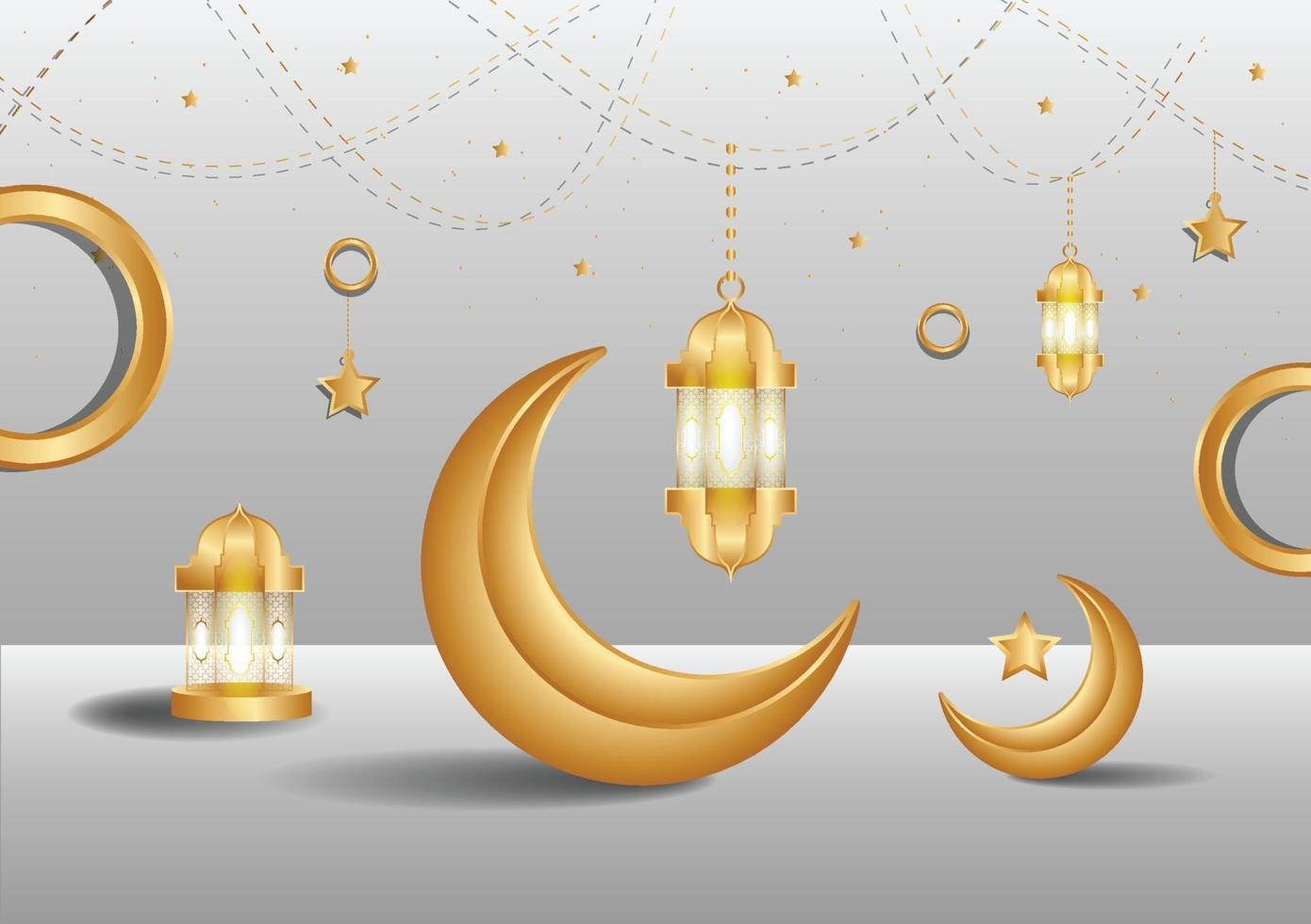 Islamic background or banner with moon and lantern full editable template vector