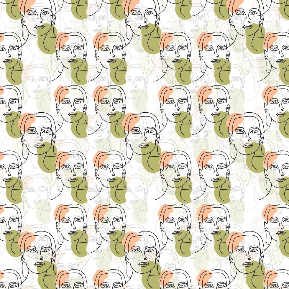 Abstract woman face drawing line art pattern wallpaper vector