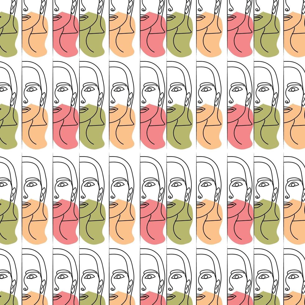 Abstract woman face drawing line art pattern wallpaper vector