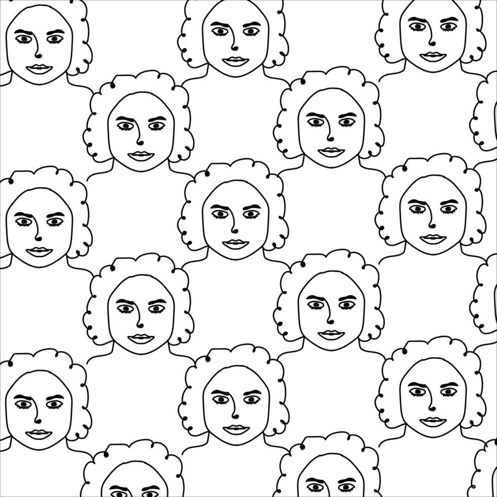 Abstract woman face drawing line art pattern wallpaper vector