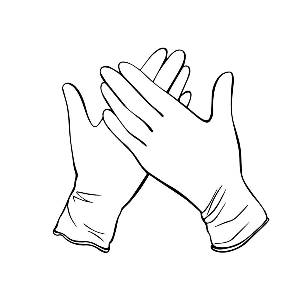 guantes protectores médicos aislados en un fondo blanco. Ilustración de vector dibujado a mano en el estilo de dibujo.