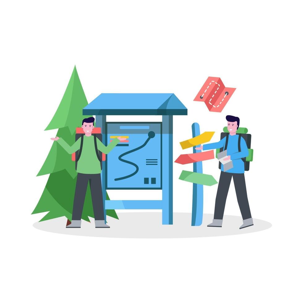 Flat vector illustration of mountain climber camping with his partner