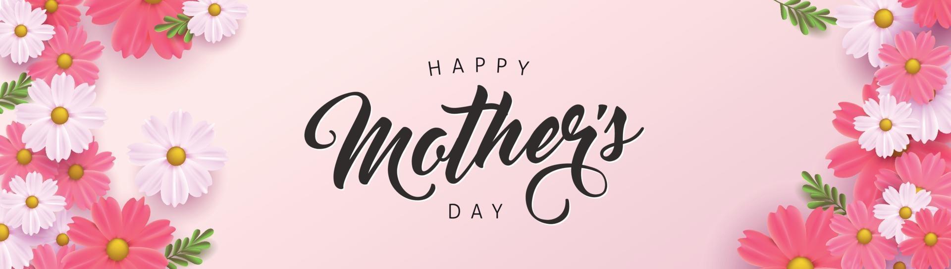 Diseño de fondo de banner del día de la madre con flores.Saludos y regalos para el día de la madre en plantilla de ilustración de estilo plano lay.vector. vector