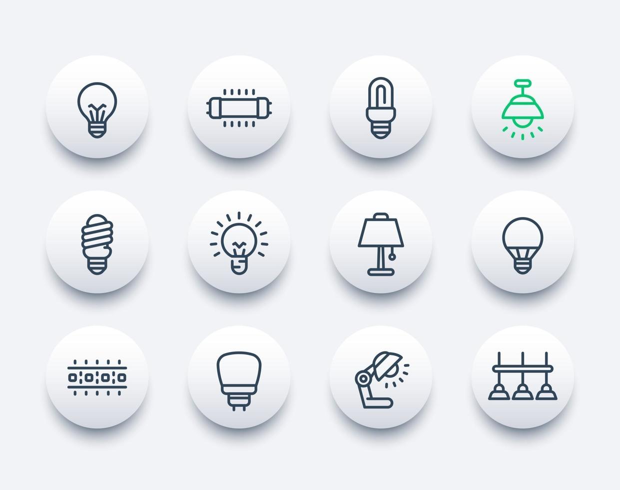 light bulbs, lamps and illumination line vector icons