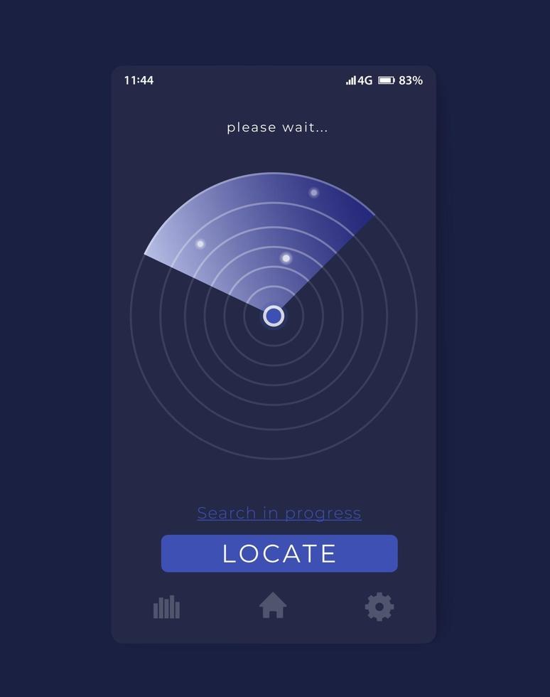 aplicación de búsqueda con radar, interfaz de usuario móvil, vector