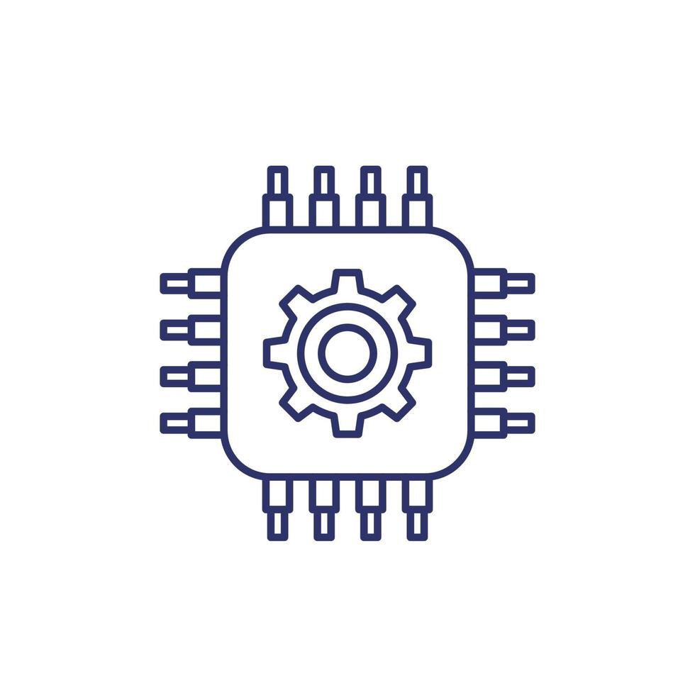 technology line icon with chipset and gear vector