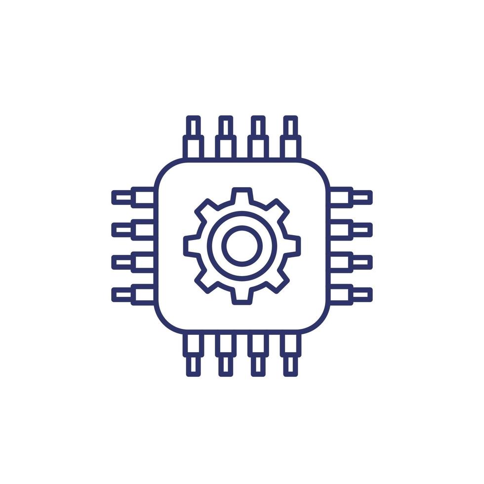 technology line icon with chipset and gear vector