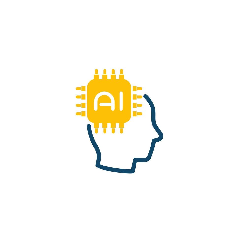 AI tech icon, chip and head vector