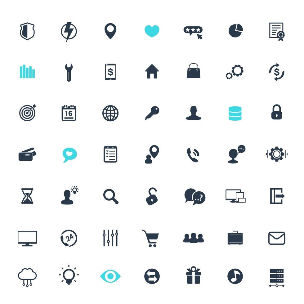 49 iconos para web, aplicaciones e infografías, negocios, comercio, tecnología, aislado en blanco, vector