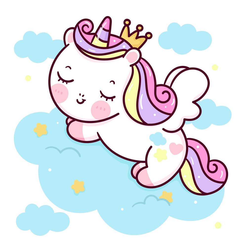 lindo unicornio pegaso vector princesa pony dormir dibujos animados en pastel nube dulce sueño kawaii animales fondo