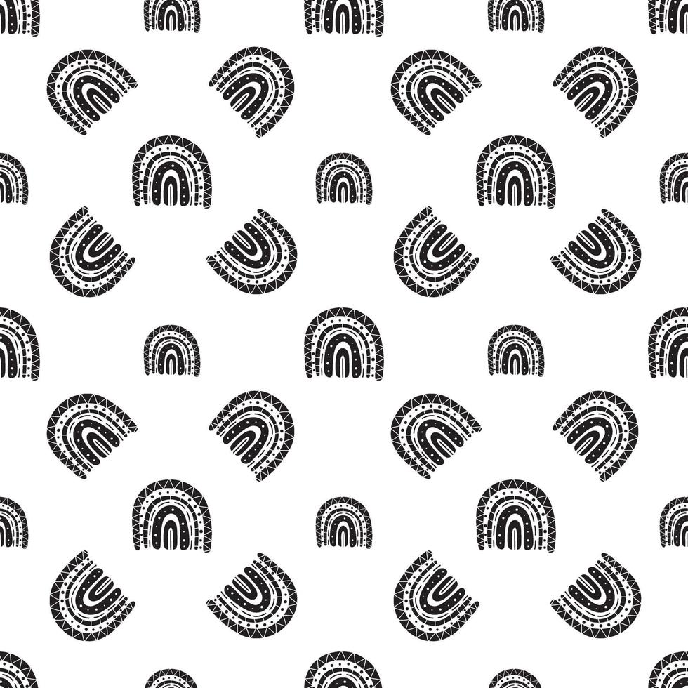 Bohemian rainbow seamless pattern. black and white digital paper vector