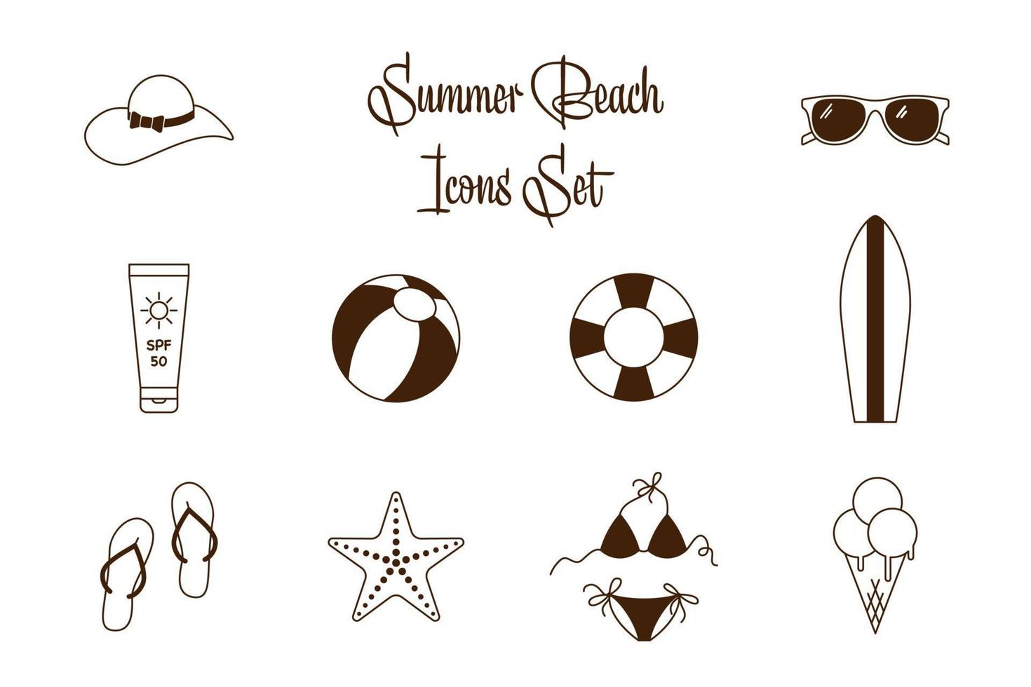 conjunto de iconos aislados de playa de verano vector