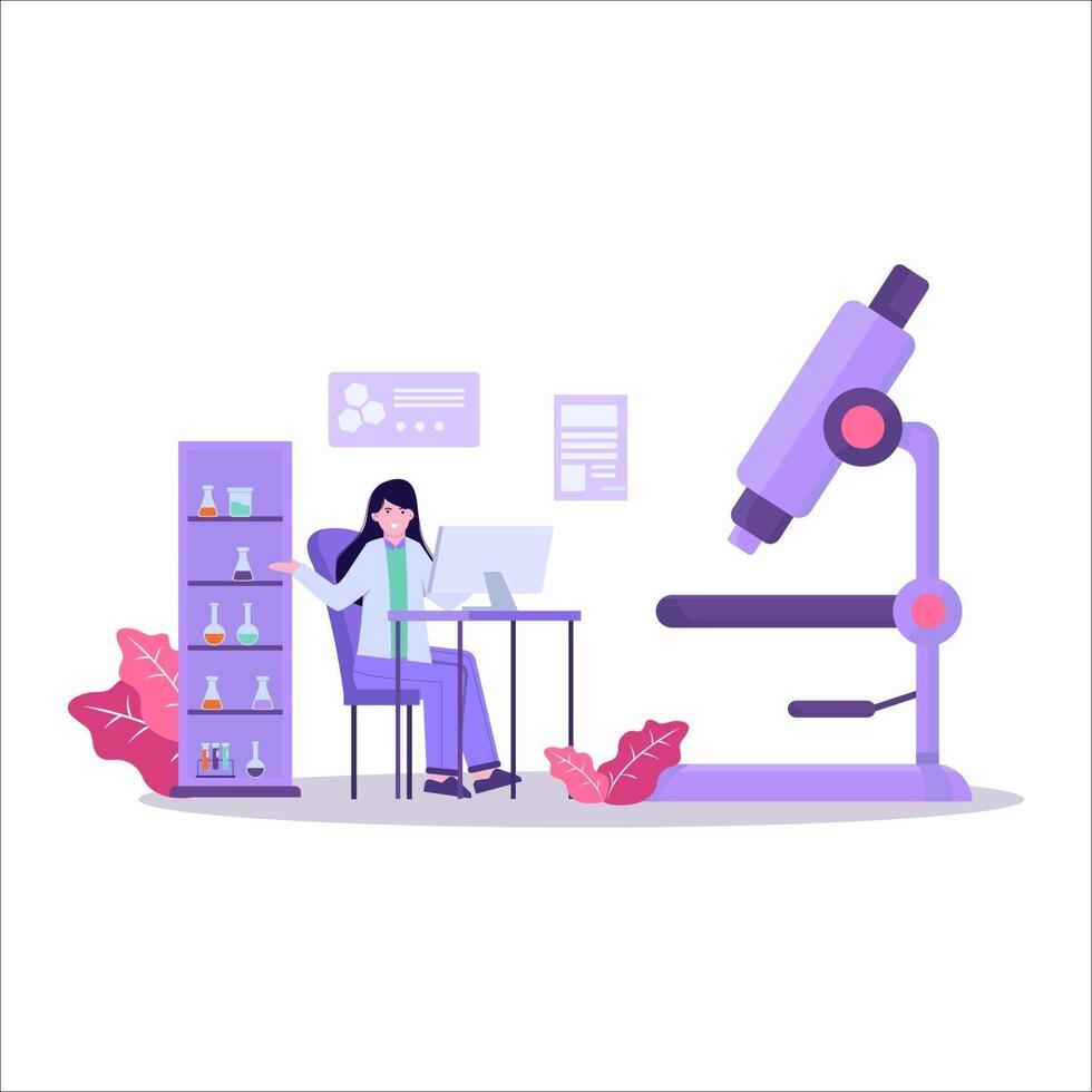 Flat vector illustration of a scientist conducting a research
