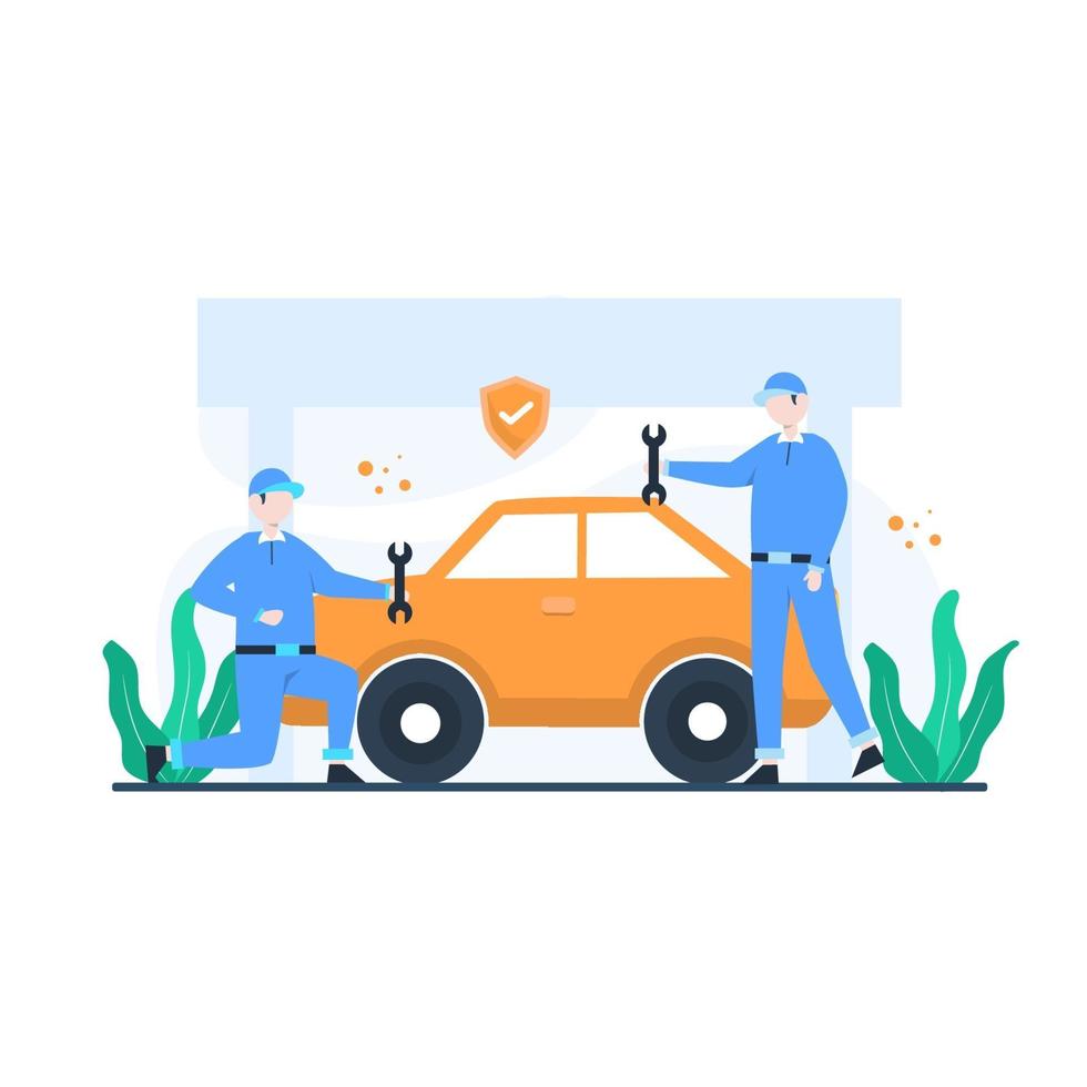 Vector illustration of a person repairing a car suitable for landing pages UI websites mobile applications editorials posters leaflets articles and banners