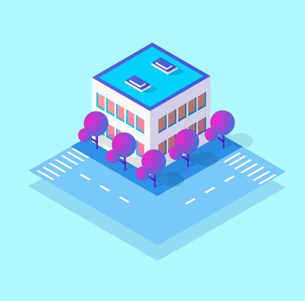 Isometric 3d module block district part of the city with a street road from the urban infrastructure of vector architecture. Modern white illustration for game design