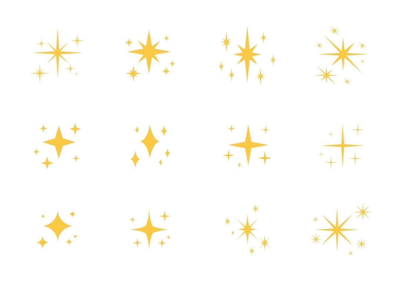 Yellow star sparkles icon set. vector