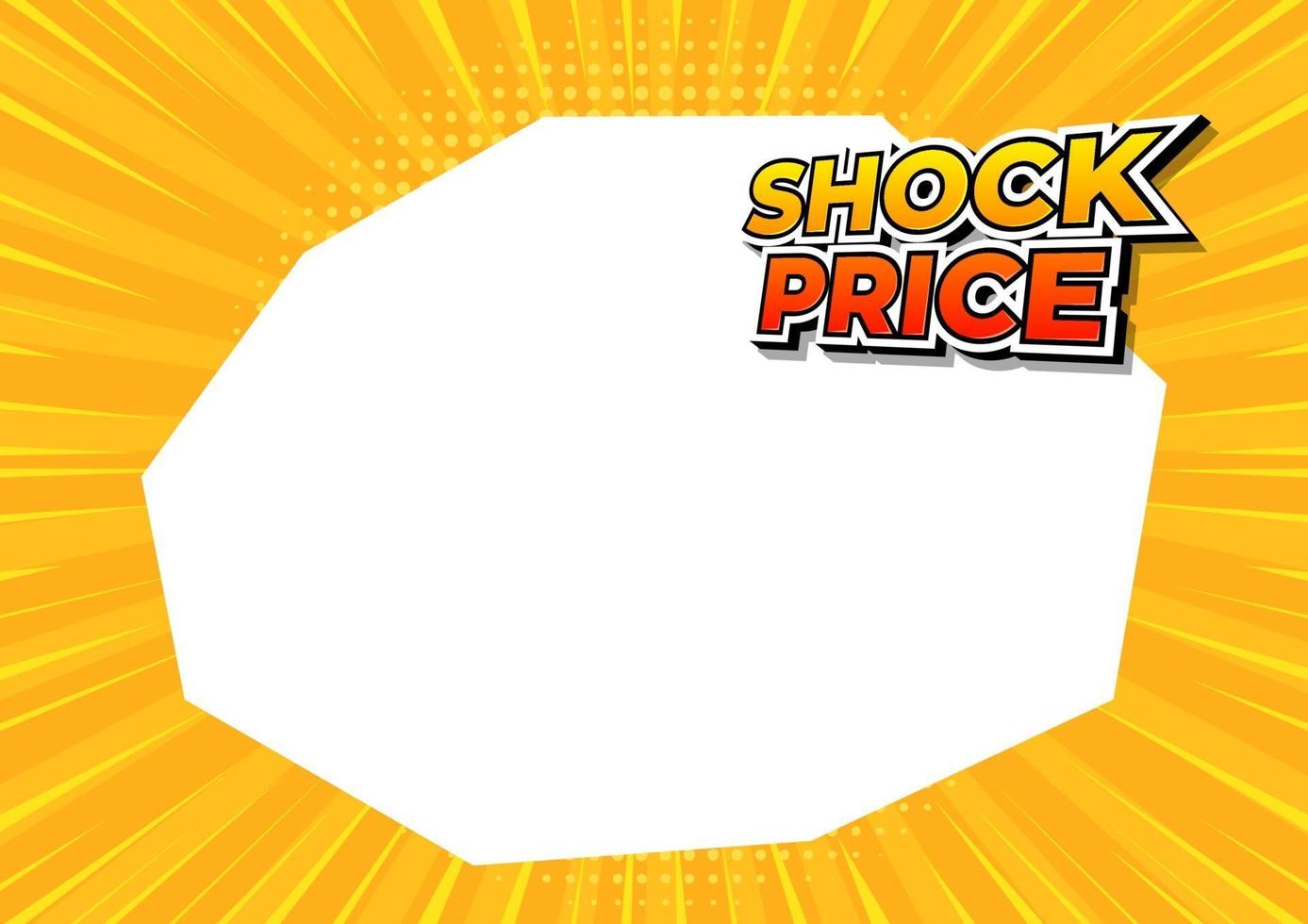 precio de choque en banner de fondo de cómic amarillo. plantilla de diseño de precio de choque. vector
