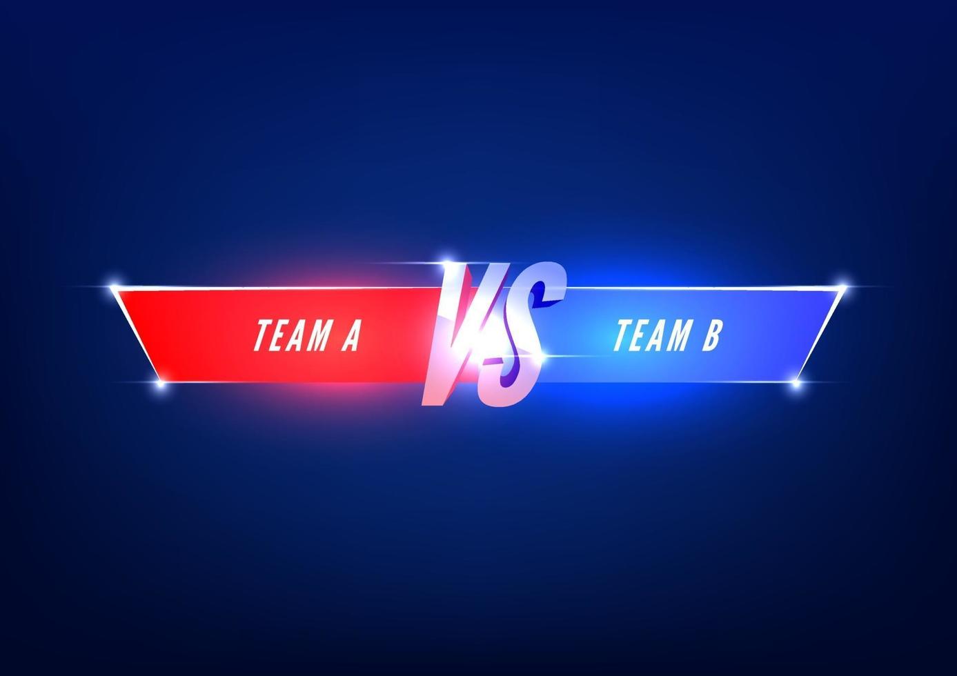 versus plantilla de pantalla. vs titular de batalla, duelo de conflicto entre equipos rojos y azules. vector