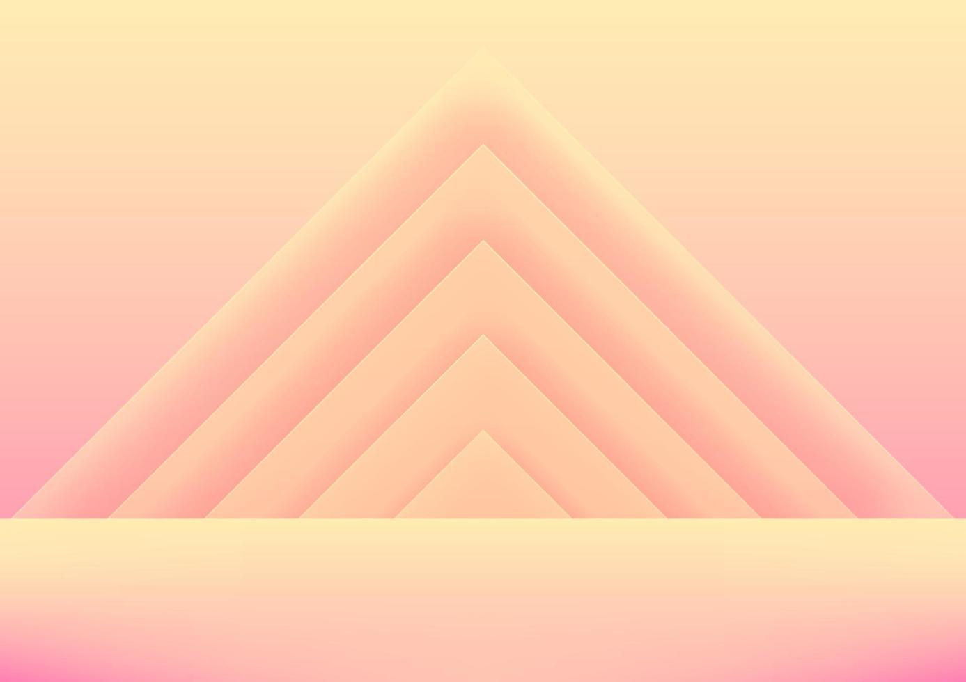pared de estudio rosa y amarilla realista, interior de habitación vacía en formas geométricas de triángulo mínimo 3d. vector