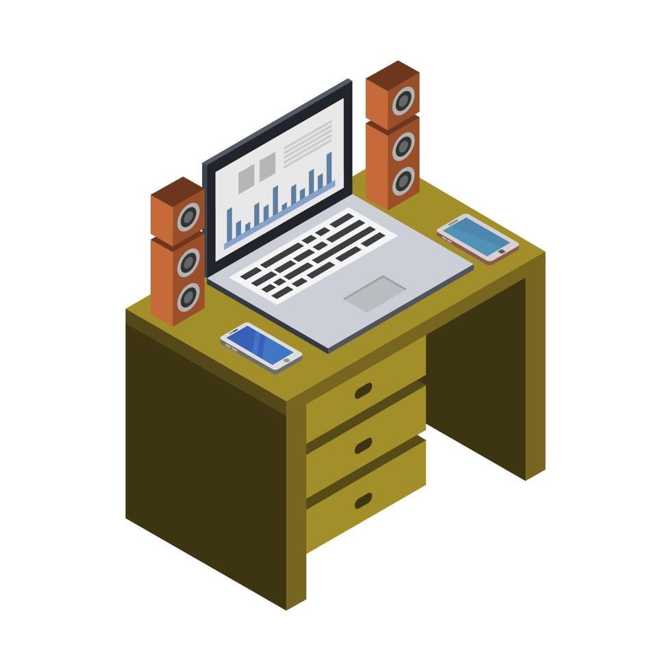 Isometric Office Desk vector