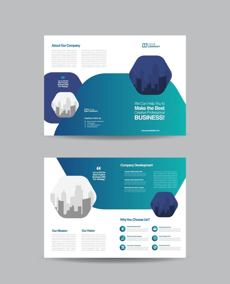 Corporate business bifold brochure design and company marketing flyer design vector