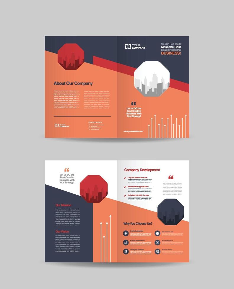 Corporate business bifold brochure design and company marketing flyer design vector