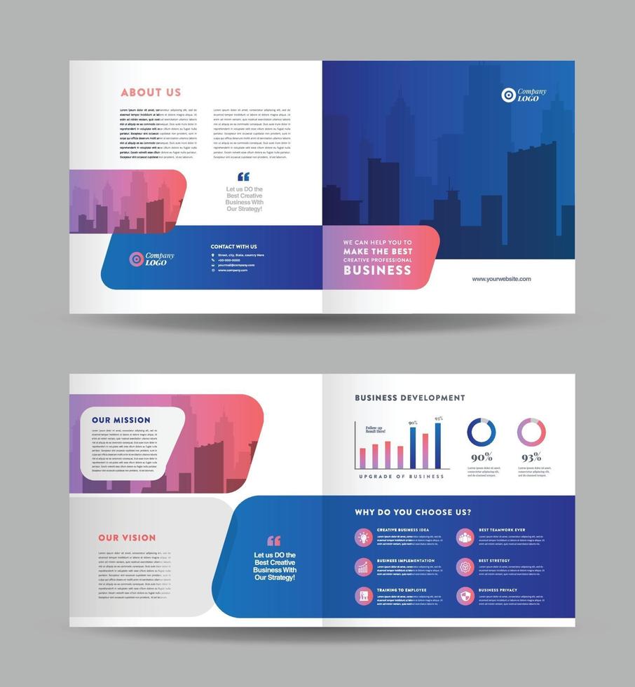 Corporate business bifold brochure design and company marketing flyer design vector