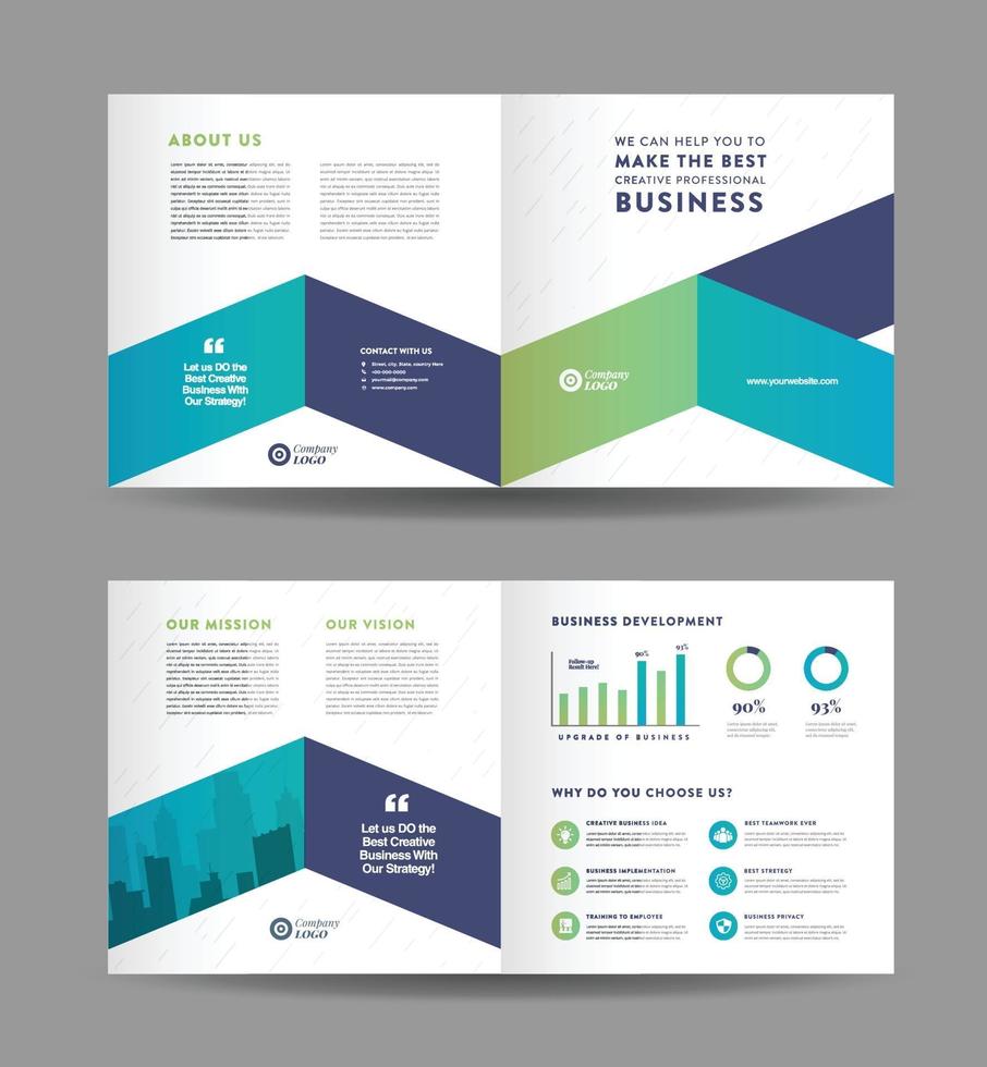 Corporate business bifold brochure design and company marketing flyer design vector