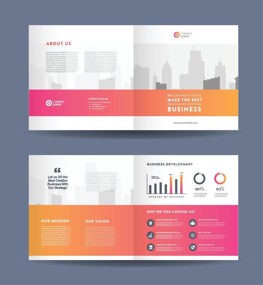 Corporate business bifold brochure design and company marketing flyer design vector