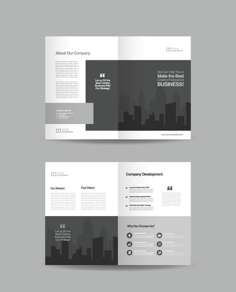 Corporate business bifold brochure design and company marketing flyer design vector