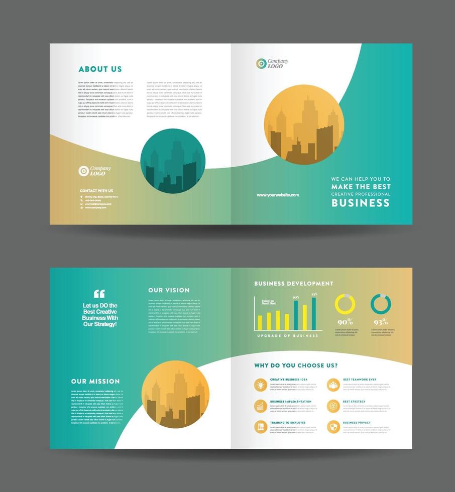 Corporate business bifold brochure design and company marketing flyer design vector