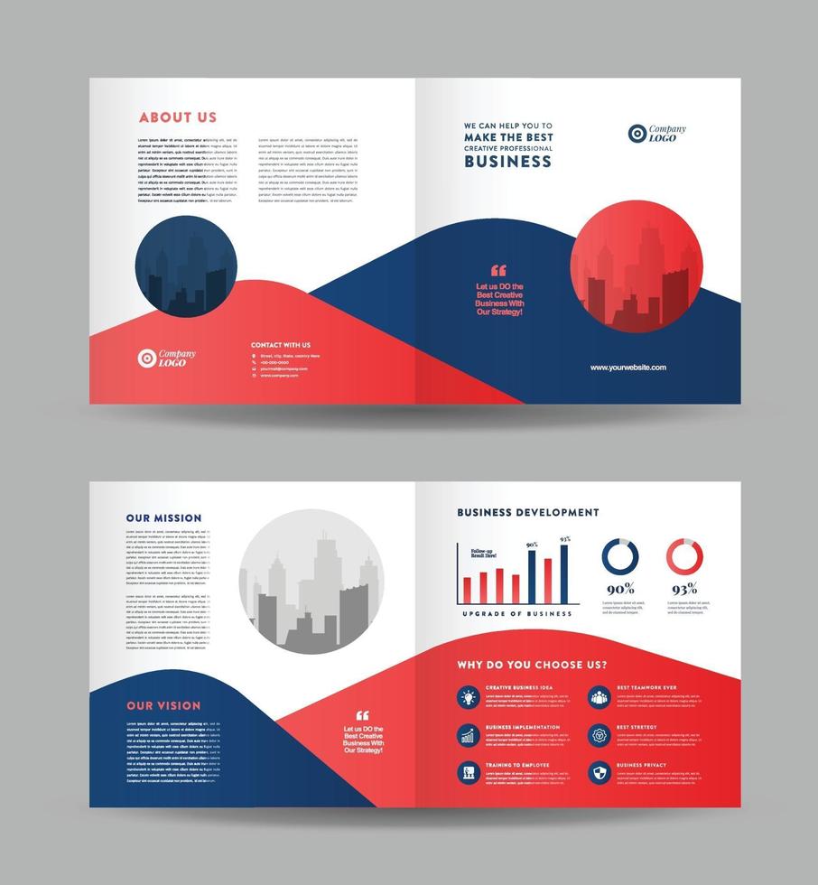 Corporate business bifold brochure design and company marketing flyer design vector