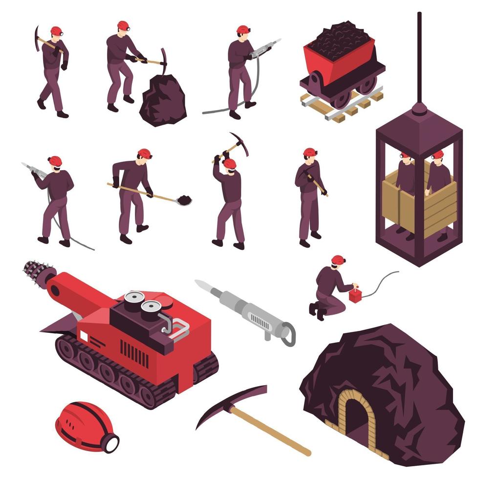 Mining Industry Isometric Icons Set Vector Illustration