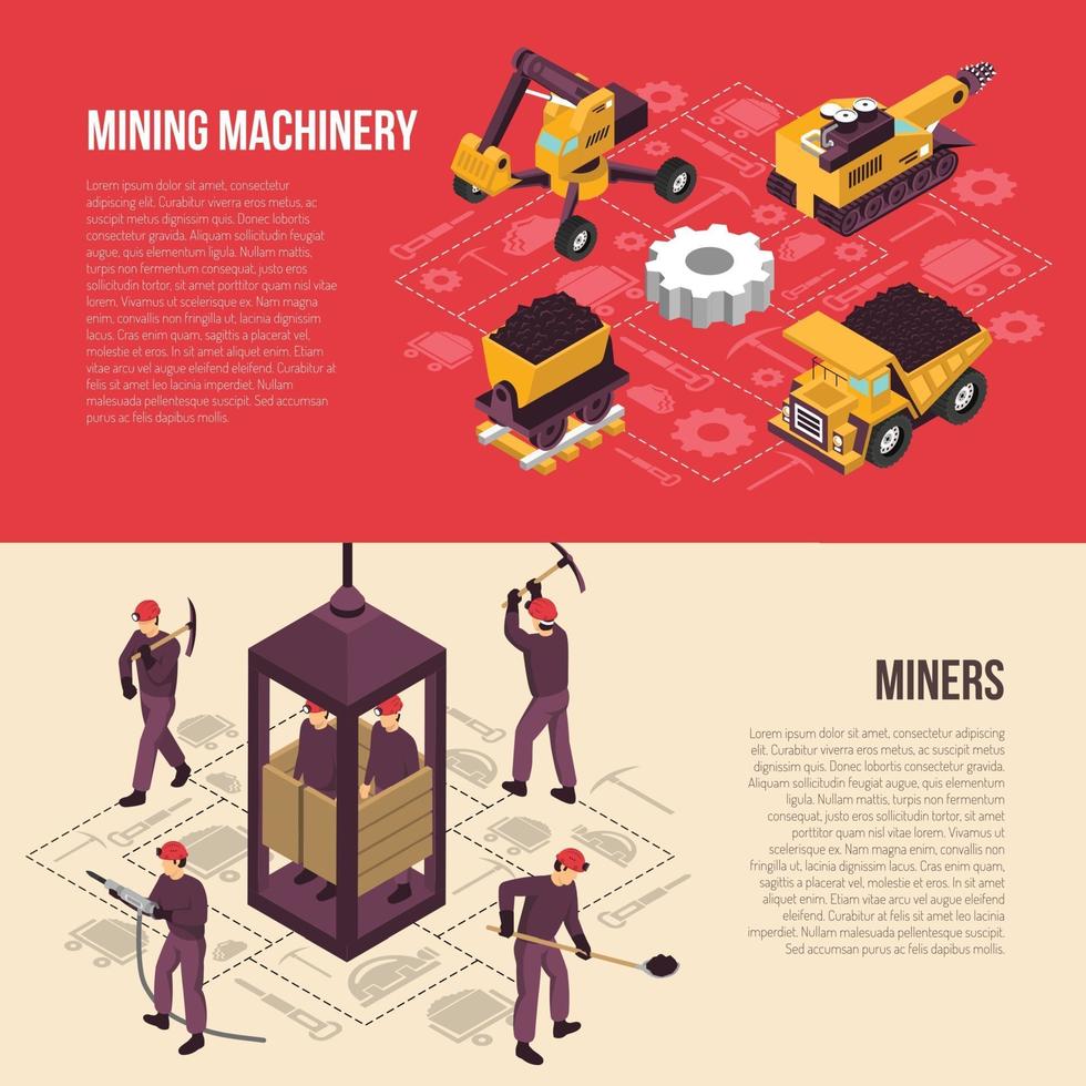Coal Mining 2 Horizontal Banners Vector Illustration
