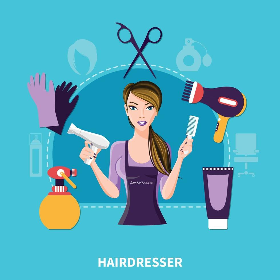 Hairdresser Flat Composition vector