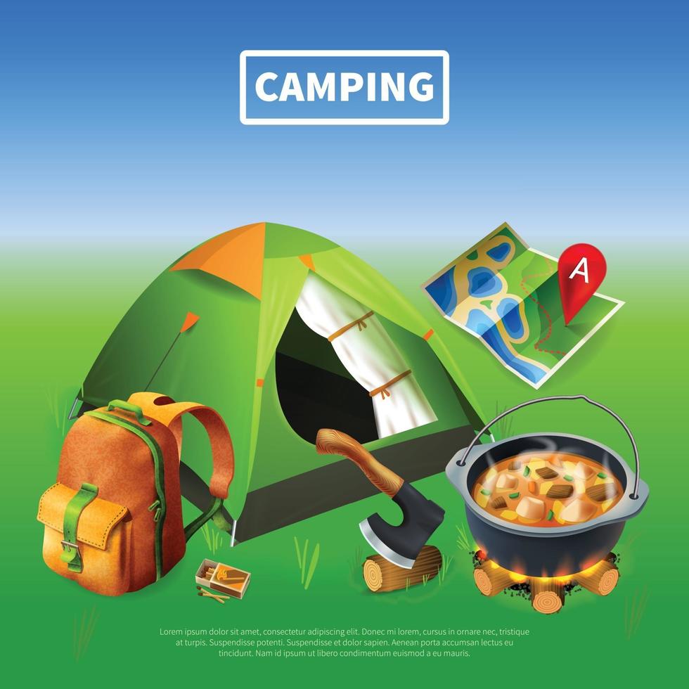 Ilustración de vector de cartel de color realista de camping
