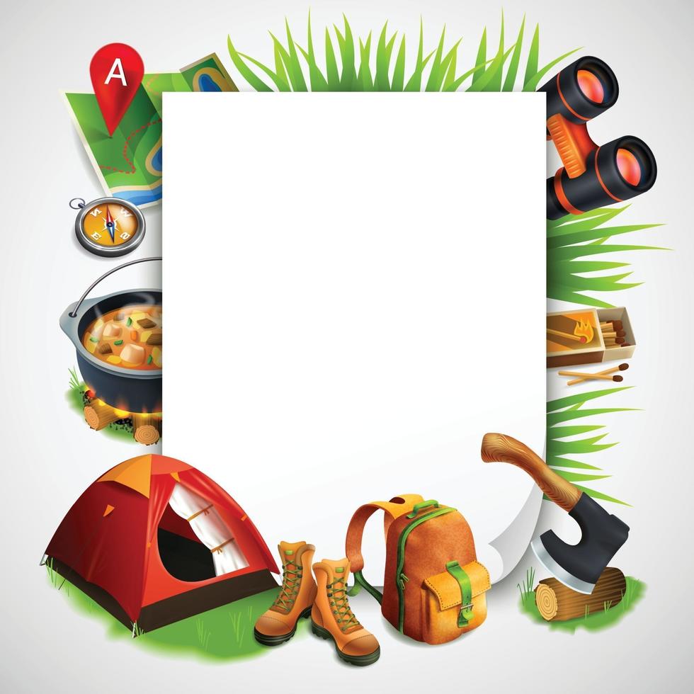 Camping Realistic Frame Vector Illustration