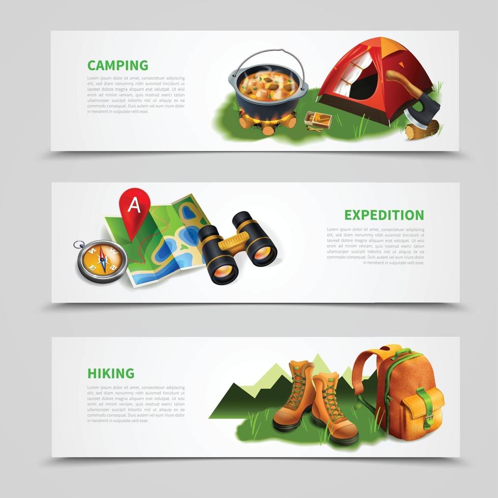 Camping Realistic Banner Set Vector Illustration