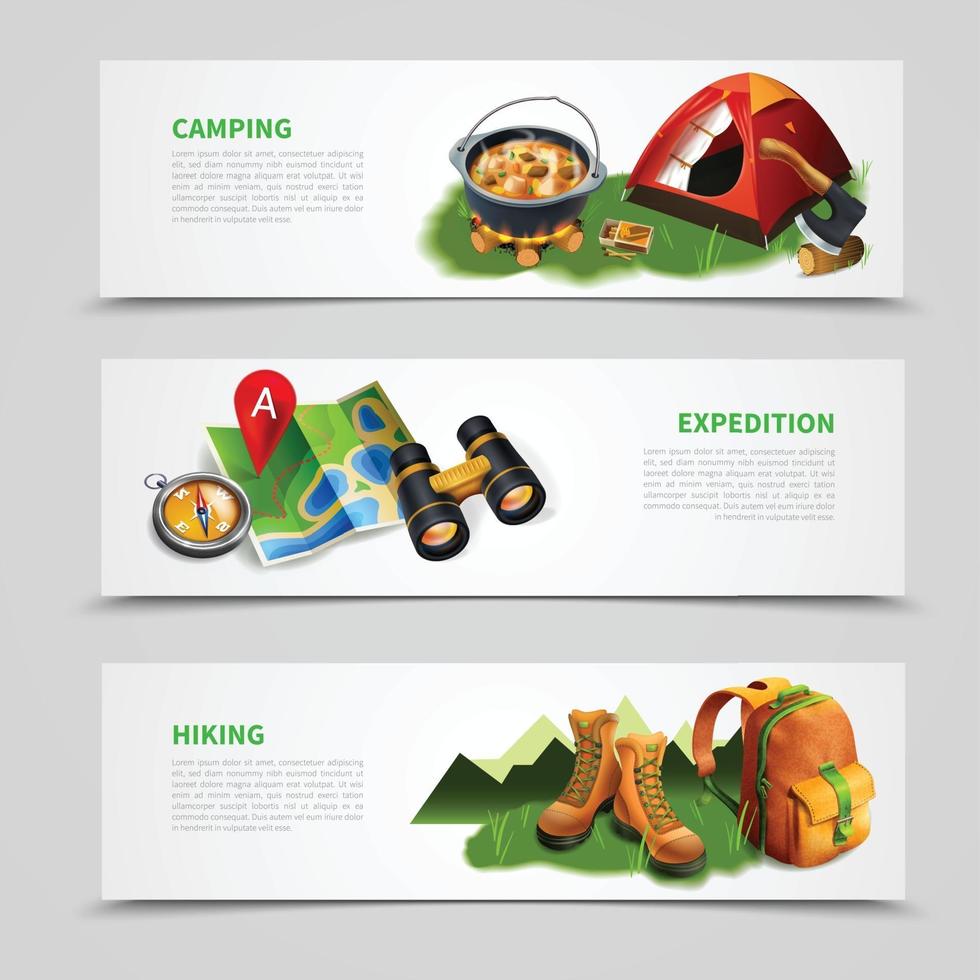 camping realista banner set ilustración vectorial vector